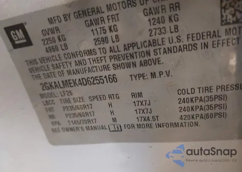 2013 GMC Terrain Sle-1 из США, поврежденный, VIN 2GKALMEK4D6255166